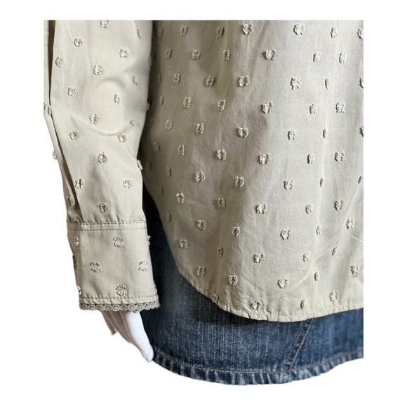 Zara Women Size M Blouse  V Neck Embroidered Long Sleeve Shirt Light Green olive - Picture 9 of 13